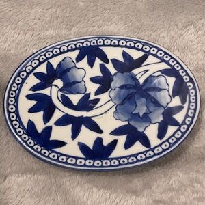 Blue and White Floral Oval Plate